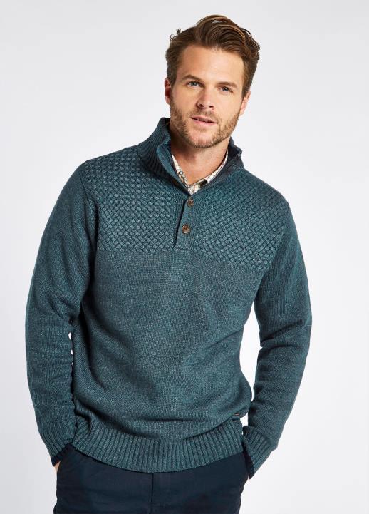 628F1123 vêtements caillou sombre Dubarry Hommes pull à col boutonné en bois rond