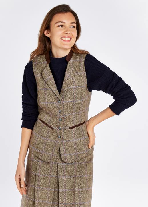 628F491 vêtements rose des bois Dubarry femmes gilet en tweed à fuseaux